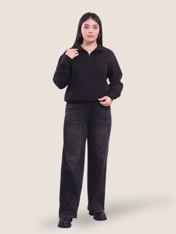 دورس نیم زیپ زنانه رنگ مشکی نمای کامل روبرو