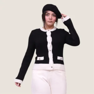 ژاکت بافت موهر زنانه رنگ مشکی نمای روبرو