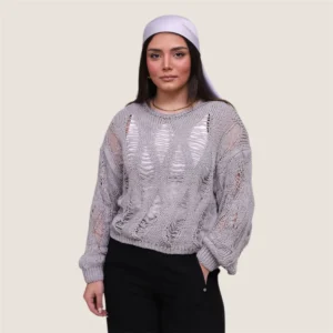 بافت زاپ دار زنانه سیلا رنگ طوسی روشن نمای جلو