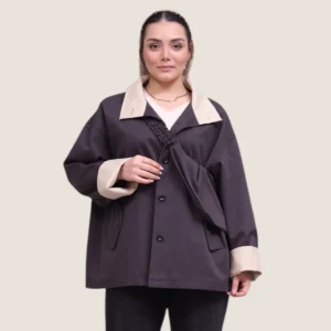 ترنچ کت زنانه سیلا رنگ نوک مدادی نمای روبرو